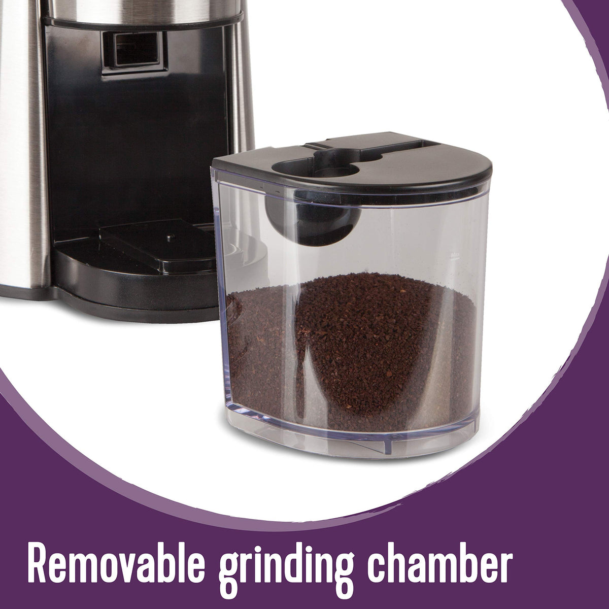 Auto shut-off feature on the Mr. Coffee burr mill grinder.