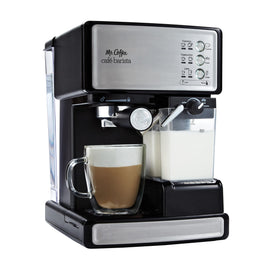 Mr. Coffee espresso cappuccino machine front view, ideal for cafe style drinks at home