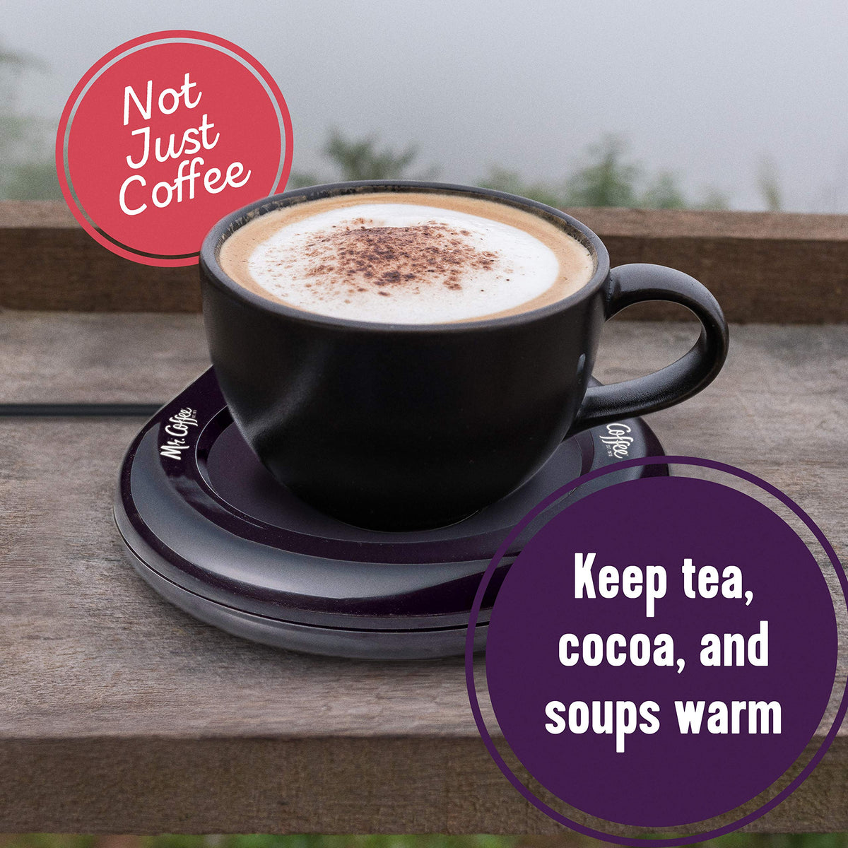Mr. Coffee mug warmer features a longer cord for flexible placement