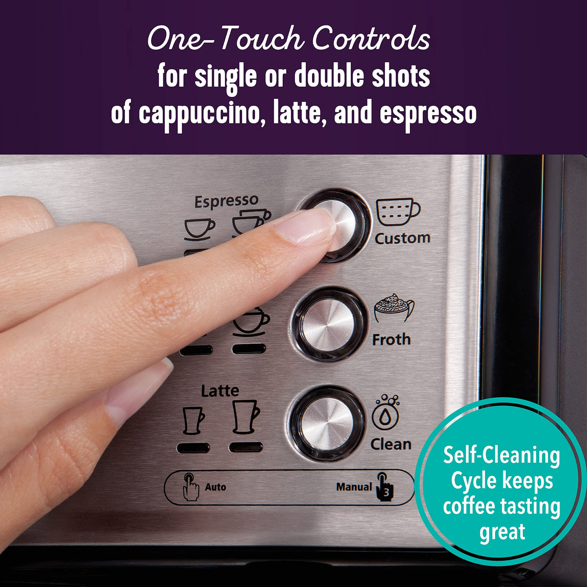 Mr. Coffee one touch control panel for easy drink selections