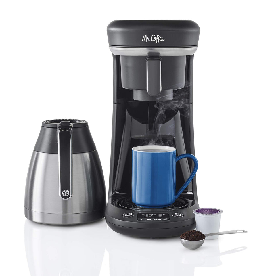 Mr. Coffee pod and 10-cup combo brewer demonstrates space-saving versatility for small kitchens.