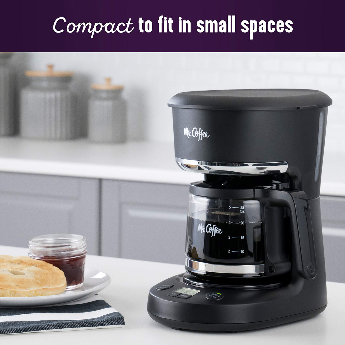 Mr. Coffee Brew Later feature demonstrates scheduled brewing convenience.