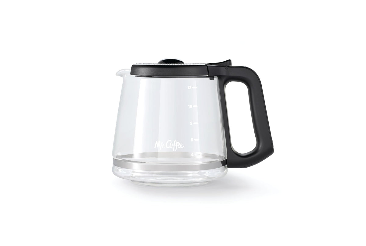 Mr. Coffee replacement glass carafe with pour spout ideal for quick, spill-free servings.