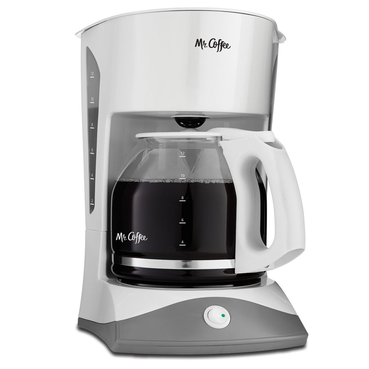 Mr. Coffee Simple Brew 12-Cup front view shows a compact counter-friendly design for easy daily use.