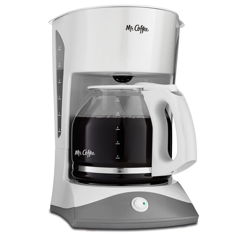 Mr. Coffee Simple Brew 12-Cup front view shows a compact counter-friendly design for easy daily use.