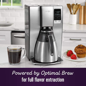 Mr. Coffee insulated thermal carafe keeps coffee hot for hours.