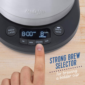 Mr. Coffee thermal stainless-steel carafe keeps coffee hot for hours.