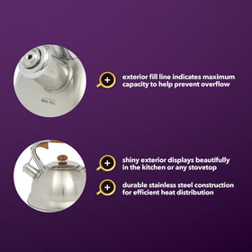 Induction-safe Woodmont kettle heats evenly across cooktops for versatile use