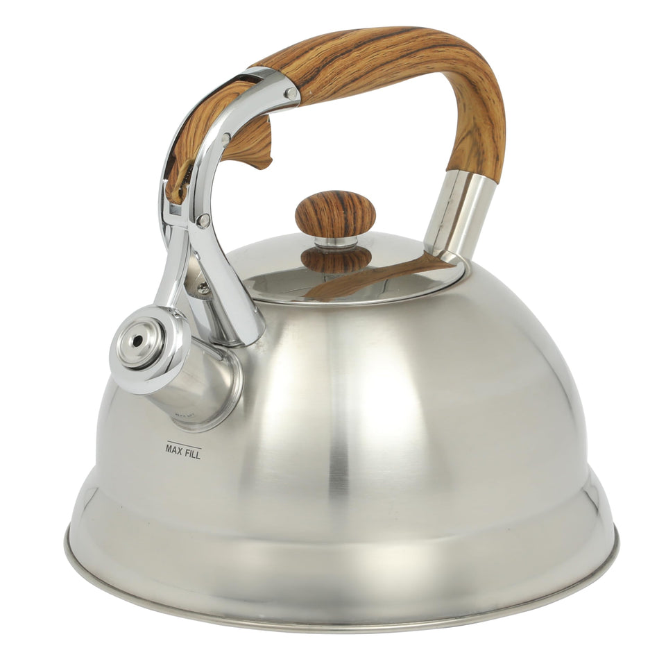 Mr. Coffee Woodmont 2-qt tea kettle with wood handle boils water quickly on the stove