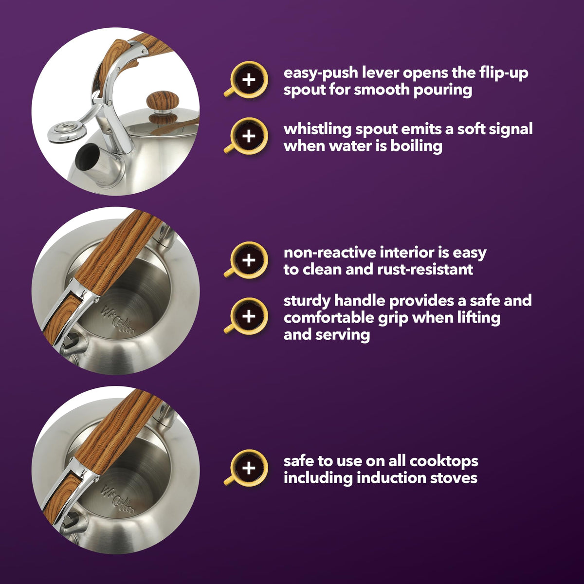 Ergonomic wood handle on the Woodmont kettle enables comfortable pouring