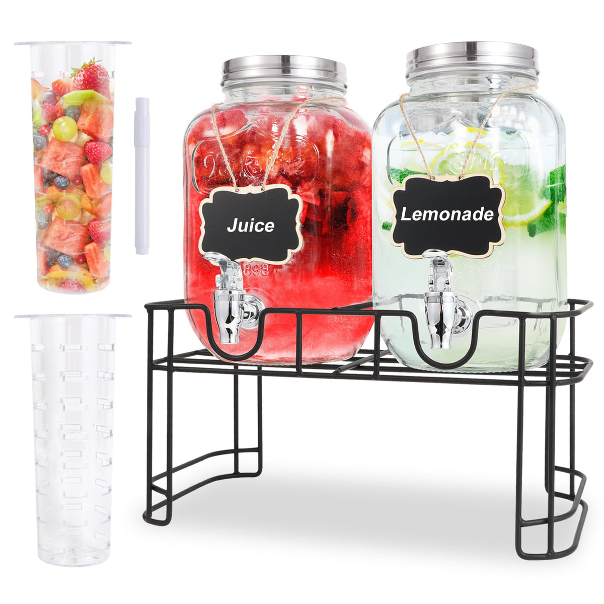 MR.KIANGCI 1-gallon glass dispenser with fruit infuser and stand for party beverages