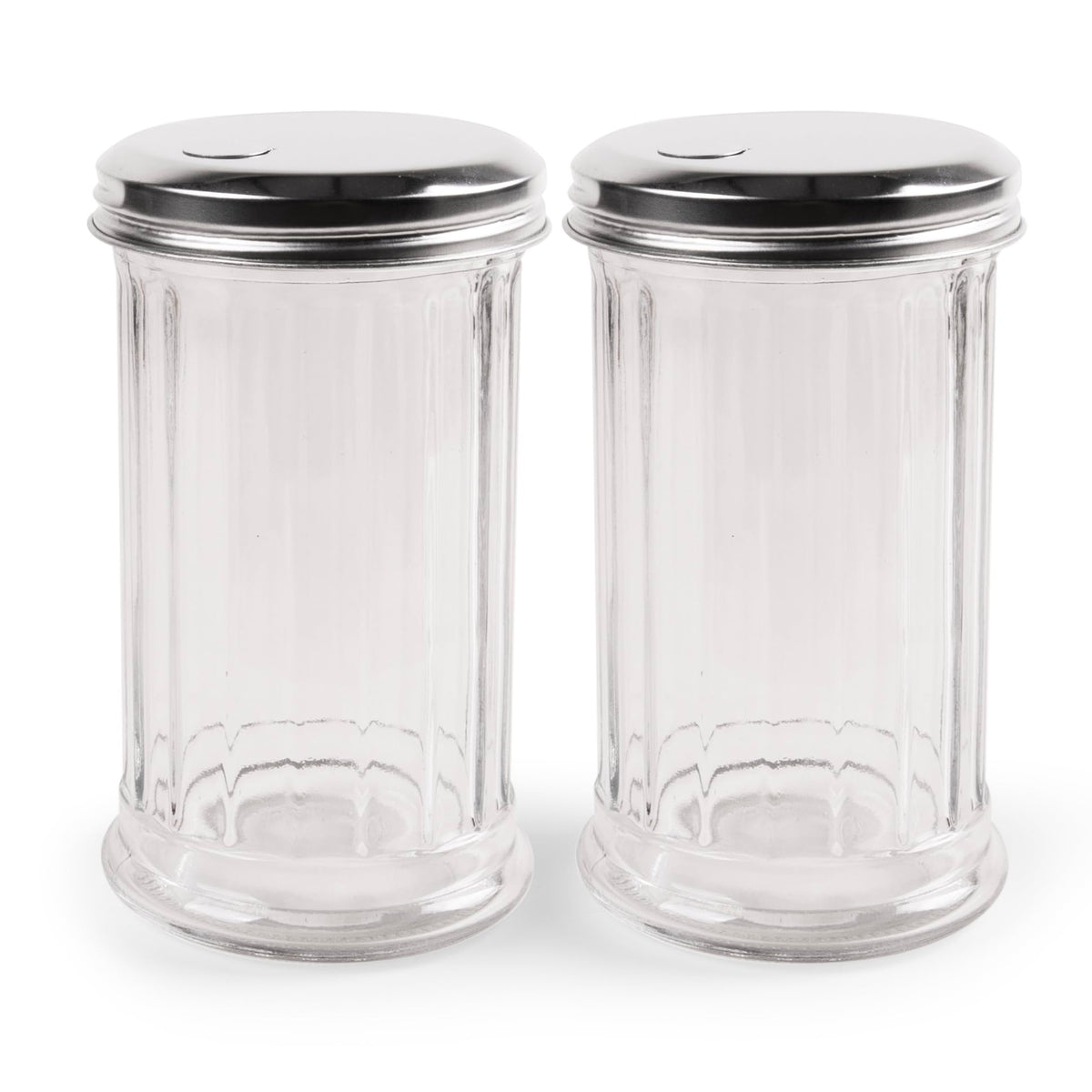 Mr. Kitchen two-pack glass sugar jars with lids for retro diner-style countertops.