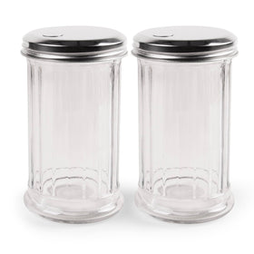 Mr. Kitchen two-pack glass sugar jars with lids for retro diner-style countertops.