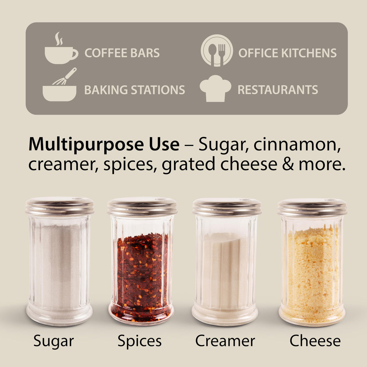 Mr. Kitchen spice shaker container for cinnamon and pepper on the kitchen counter.