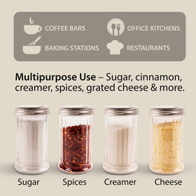 Mr. Kitchen spice shaker container for cinnamon and pepper on the kitchen counter.