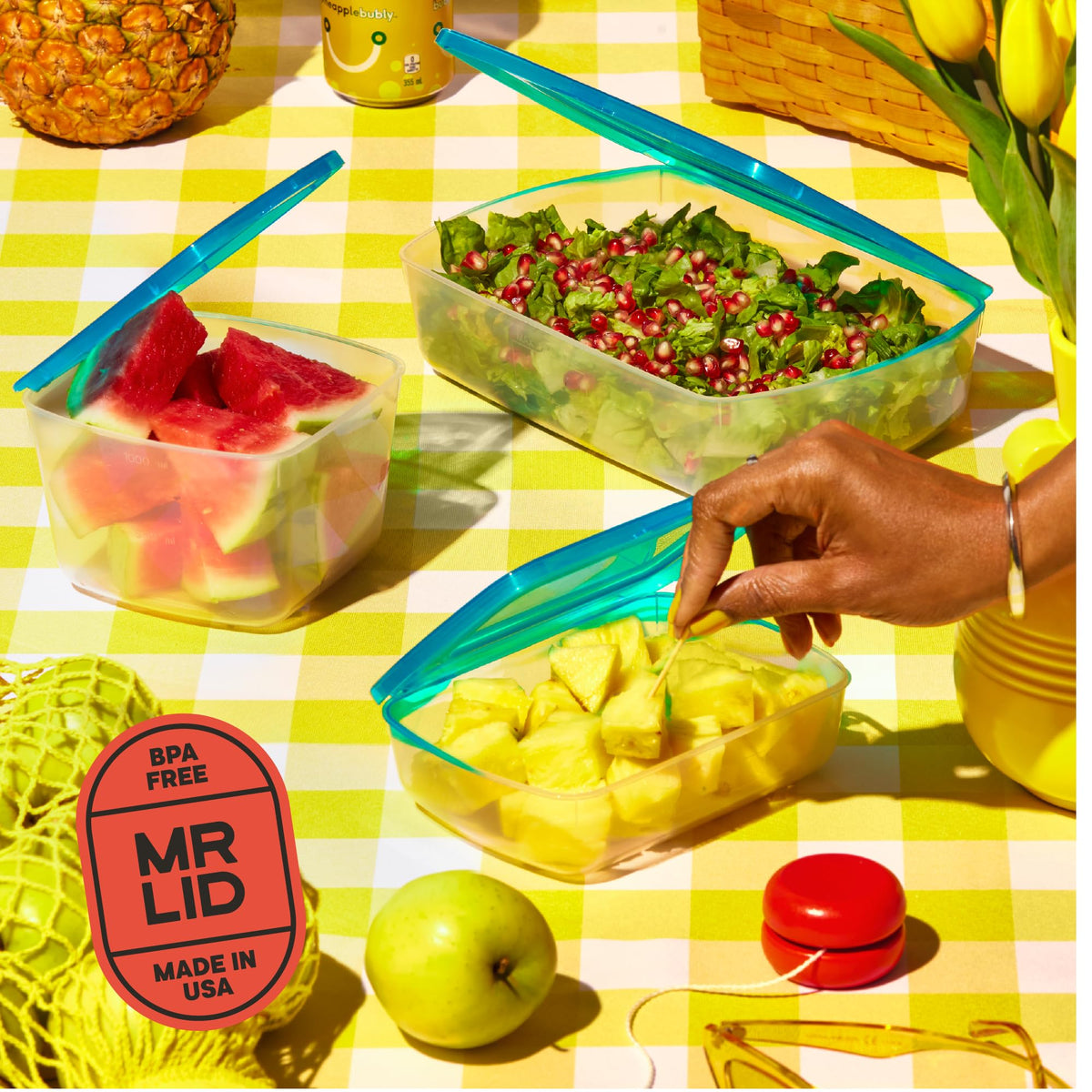MR. LID multi-size set on a kitchen shelf for easy access