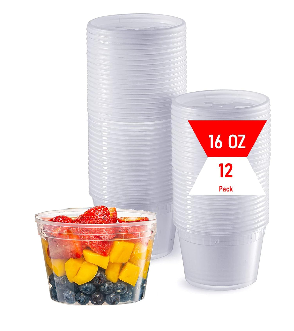 Mr Miracle 16 oz clear deli container with lid, airtight for fresh leftovers.