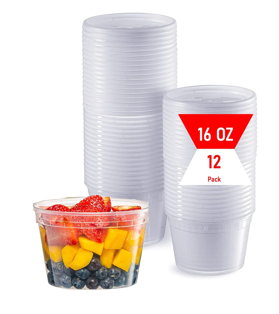 Mr Miracle 16 oz clear deli container with lid, airtight for fresh leftovers.