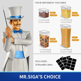 MR.SIGA stackable design for maximizing cabinet space and easy access.