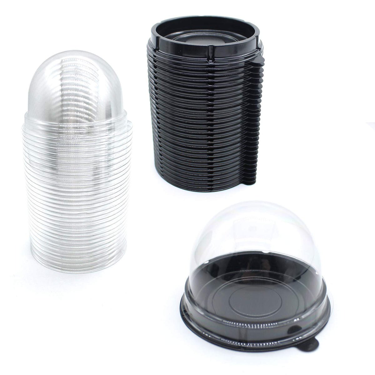 MR.FOAM clear mini cupcake container with black bottom and dome top for portable desserts.