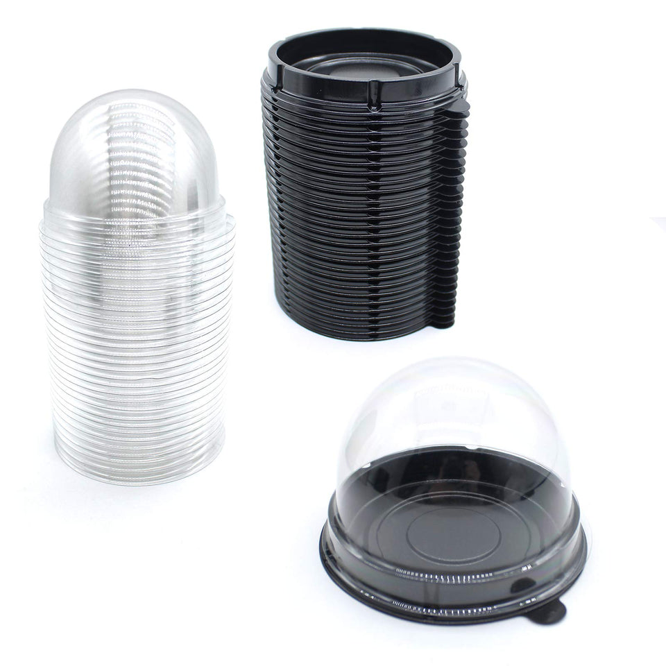 MR.FOAM clear mini cupcake container with black bottom and dome top for portable desserts.