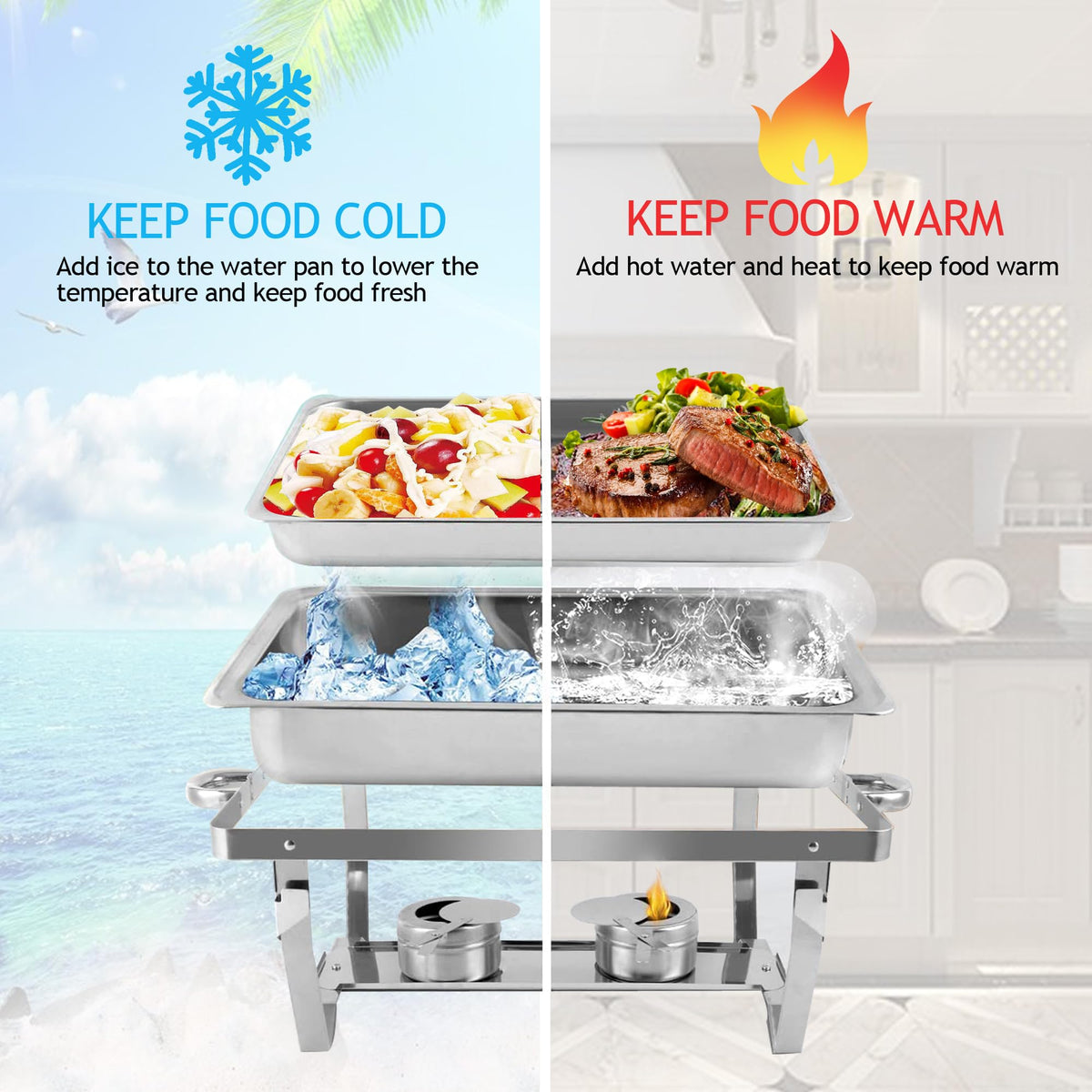 MRIISEL chafing dish with fuel burners maintains steady heat throughout service