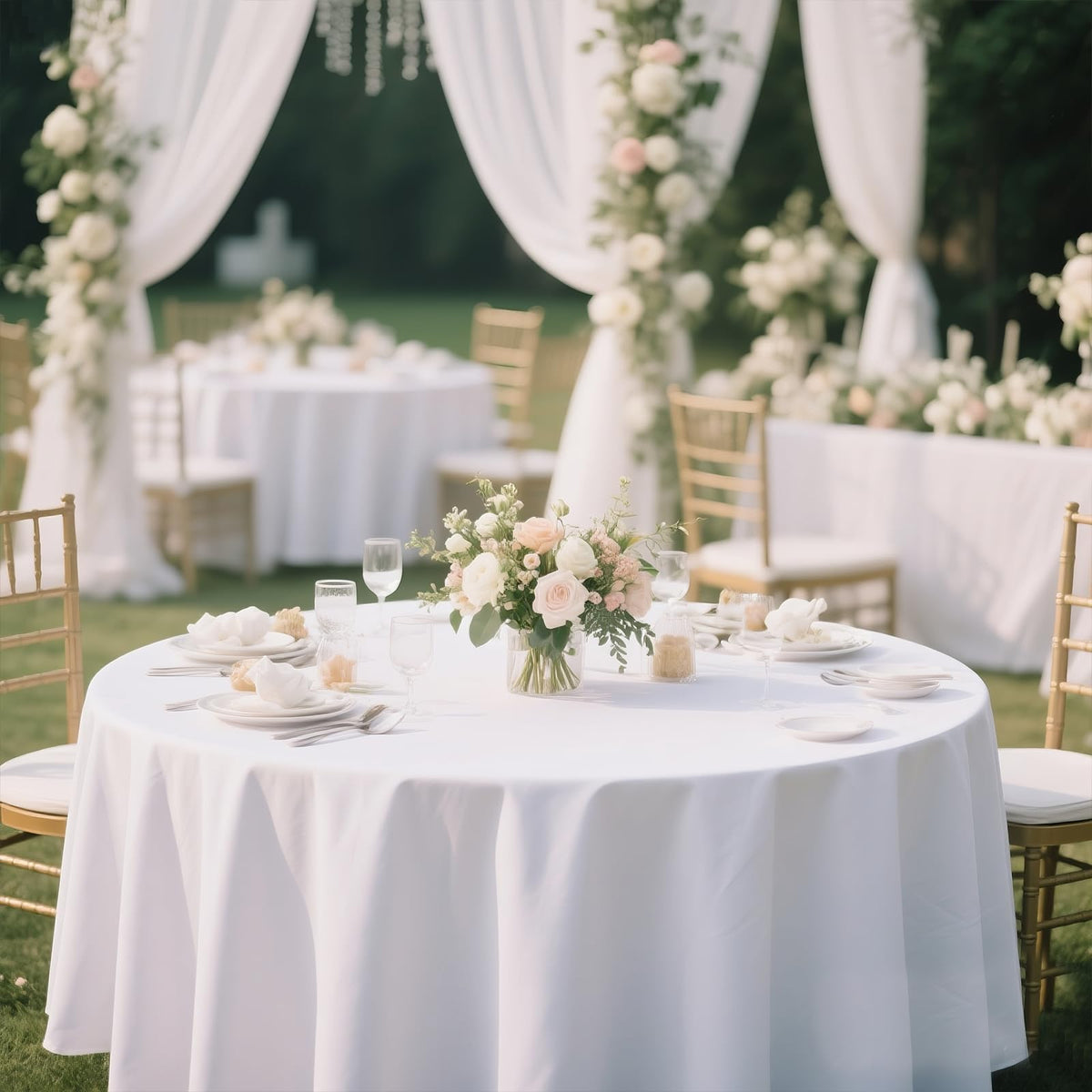 MRJ Round Tablecloth 90 Inch White Buffet Display for parties