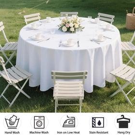 MRJ Round Tablecloth 90 Inch White Easy-Care fabric for everyday use