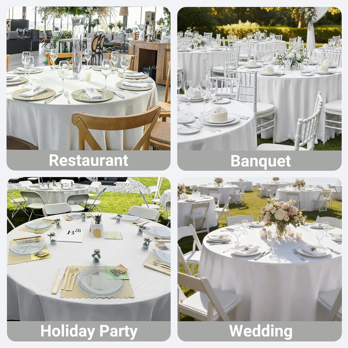 MRJ Round Tablecloth 90 Inch White Outdoor-Ready for patio dining