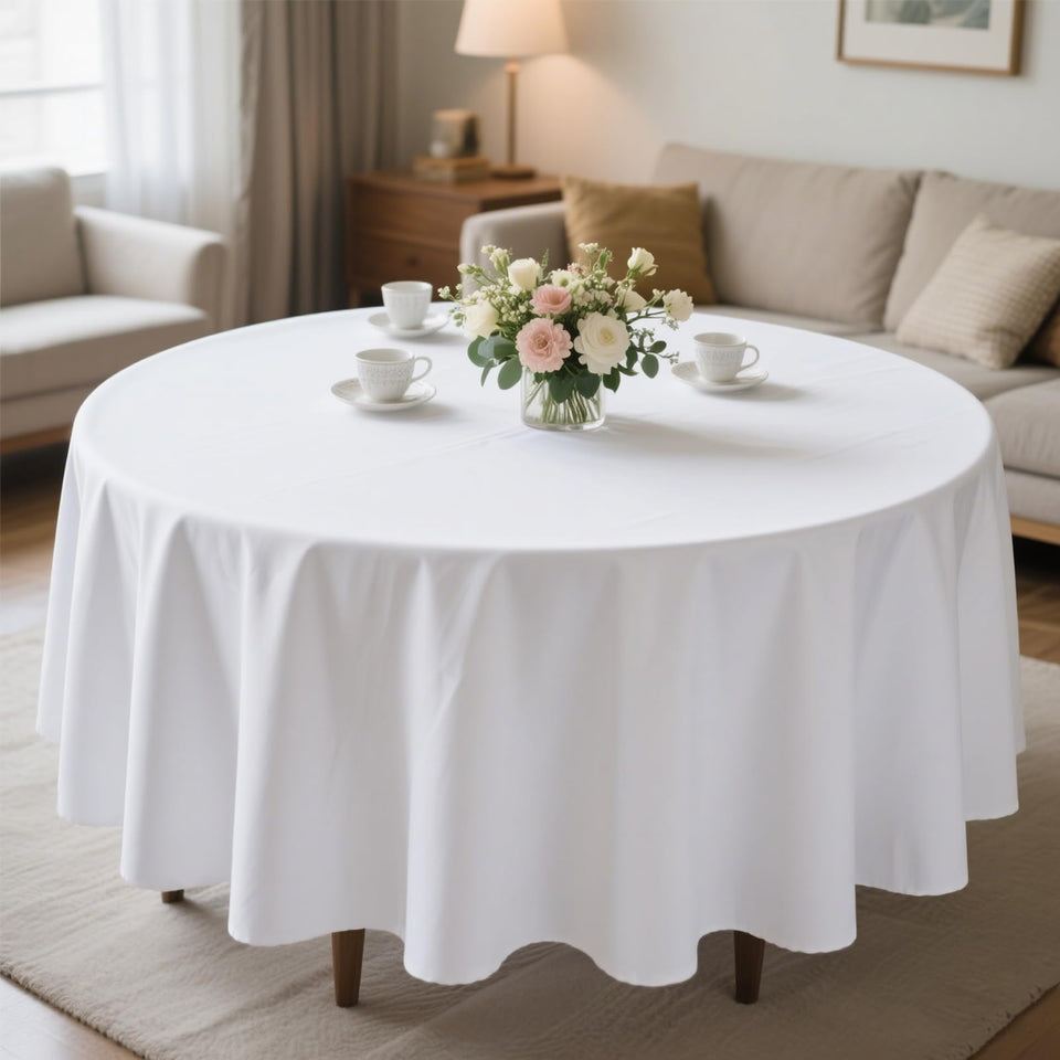 MRJ Round Tablecloth 90 Inch White Wrinkle-Resistant for elegant buffets