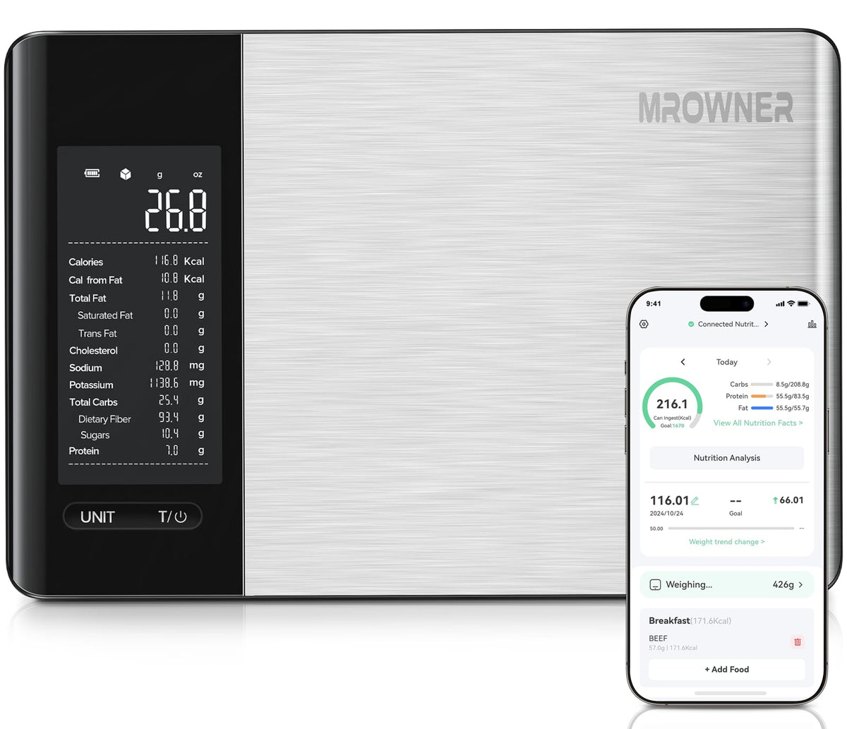 MrOwner Smart Food Scale with digital display for precise kitchen measurements.