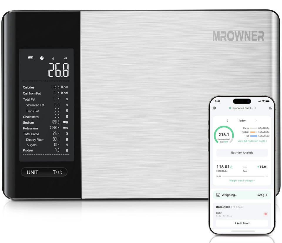 MrOwner Smart Food Scale with digital display for precise kitchen measurements.