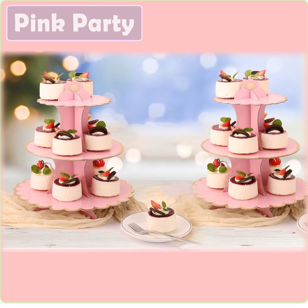 MRPAPA pink cupcake stand pack provides two towers ideal for baby showers.