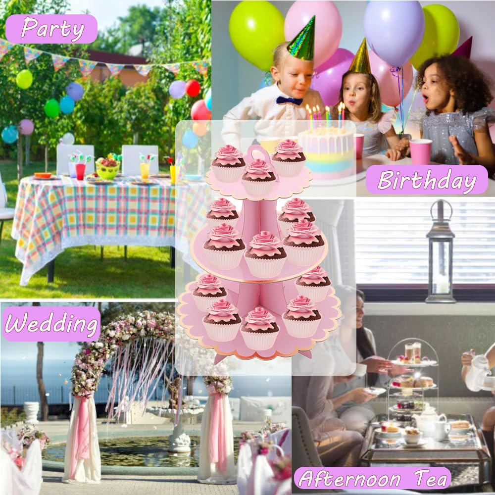 MRPAPA pink cupcake stand is disposable and recyclable for simple cleanup.