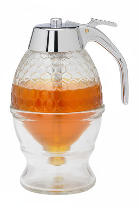 Mrs. Anderson's Baking syrup dispenser with glass body for clear, spill-free pouring.