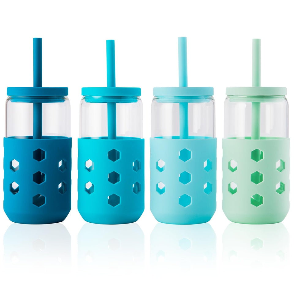 Mrsdry 16oz glass cups with lids and straws for on-the-go coffee and smoothies.
