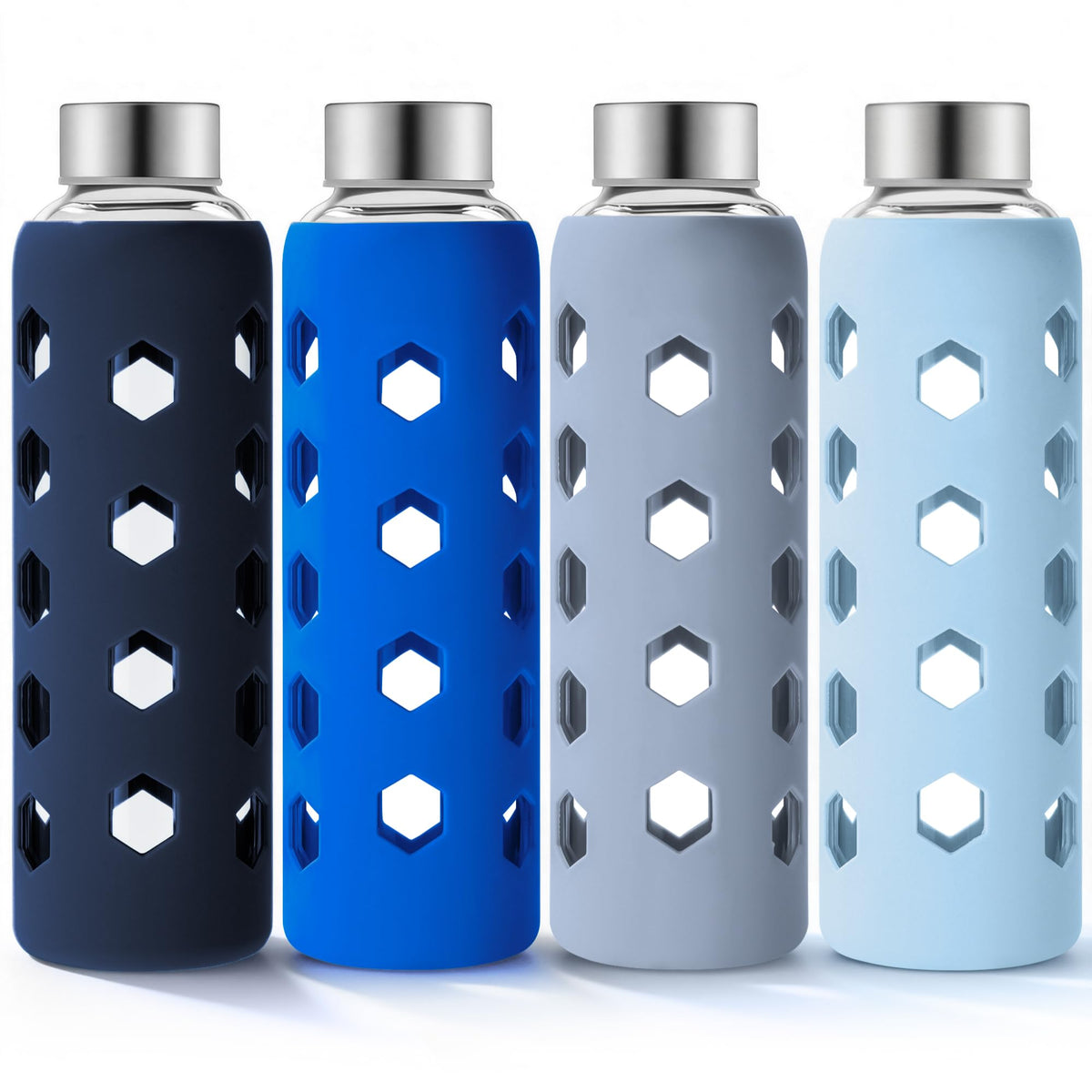 Mrsdry 18oz glass bottle with lid highlights leakproof design for on-the-go hydration.