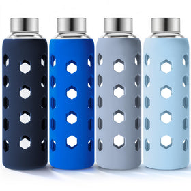Mrsdry 18oz glass bottle with lid highlights leakproof design for on-the-go hydration.