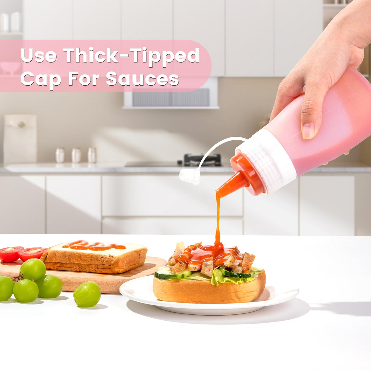 Mrsdry thin-tip nozzle enables smooth oil and syrup pouring.