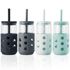 Mrsdry glass cups with lids and straws 4-pack for everyday coffee on the go