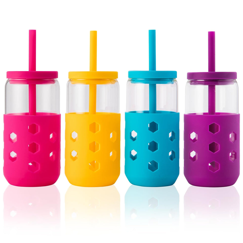 Mrsdry glass cups with lids and straws 16oz for versatile iced-drink serving.