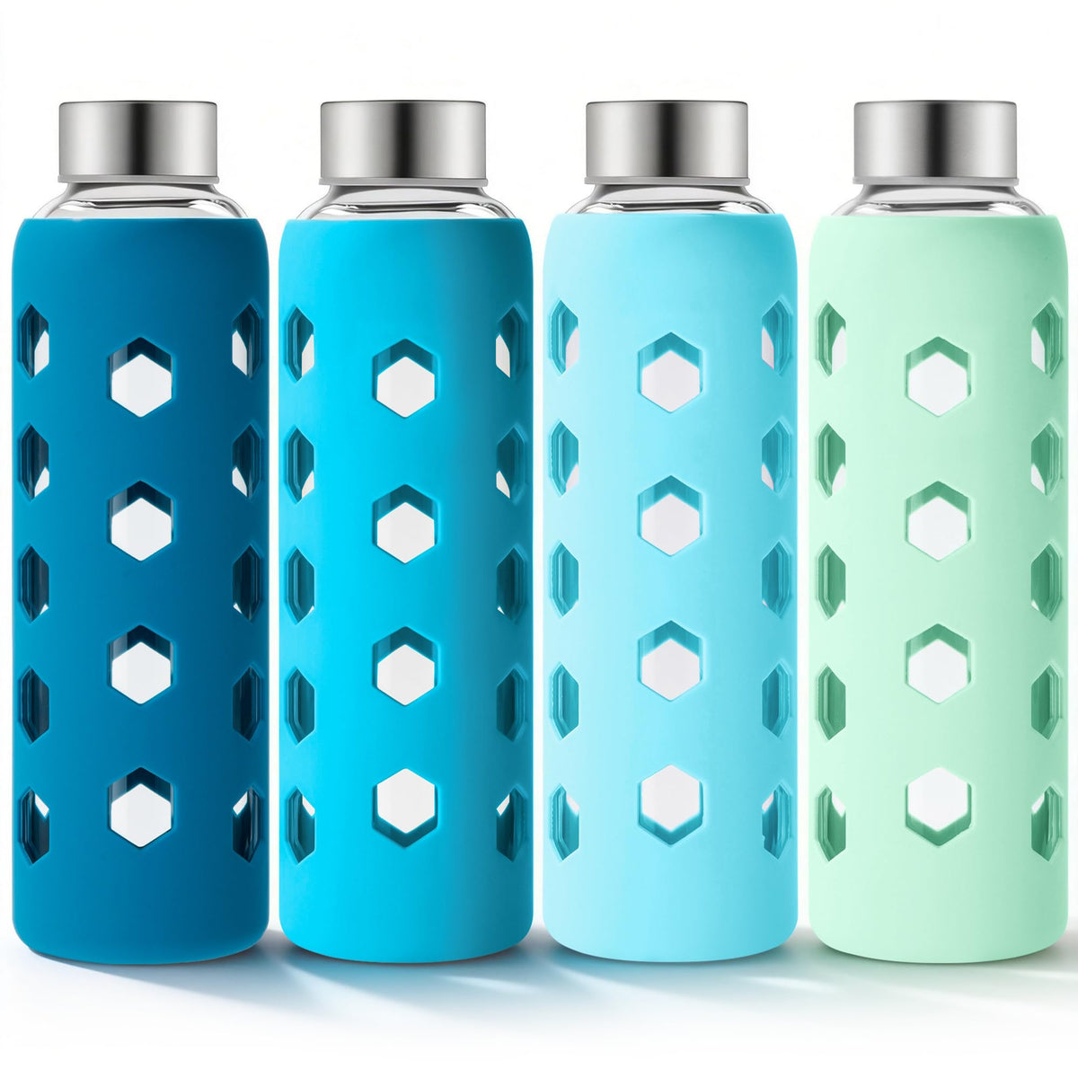 Mrsdry glass juice bottle with silicone sleeve for easy grip on the go.