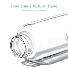 Mrsdry 18 oz capacity glass bottle ideal for juice, water, or tea.