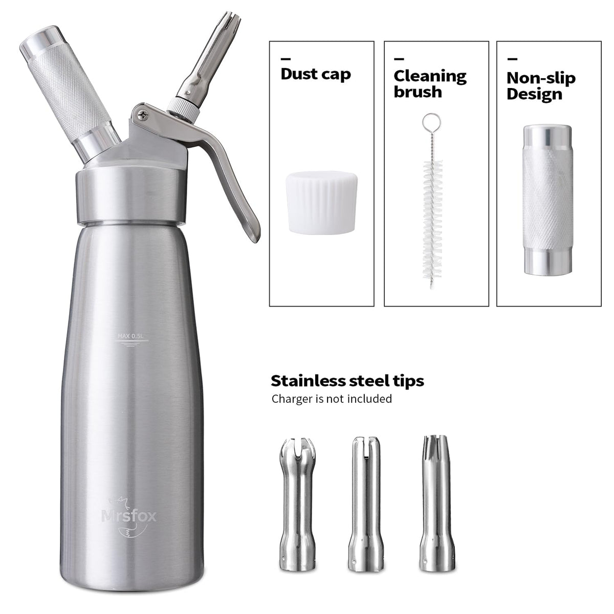 MrsFox leak-proof head seal prevents leaks during storage and use.