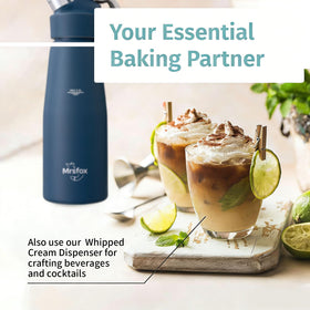 MrsFox whipped cream dispenser in action topping cappuccinos and desserts.