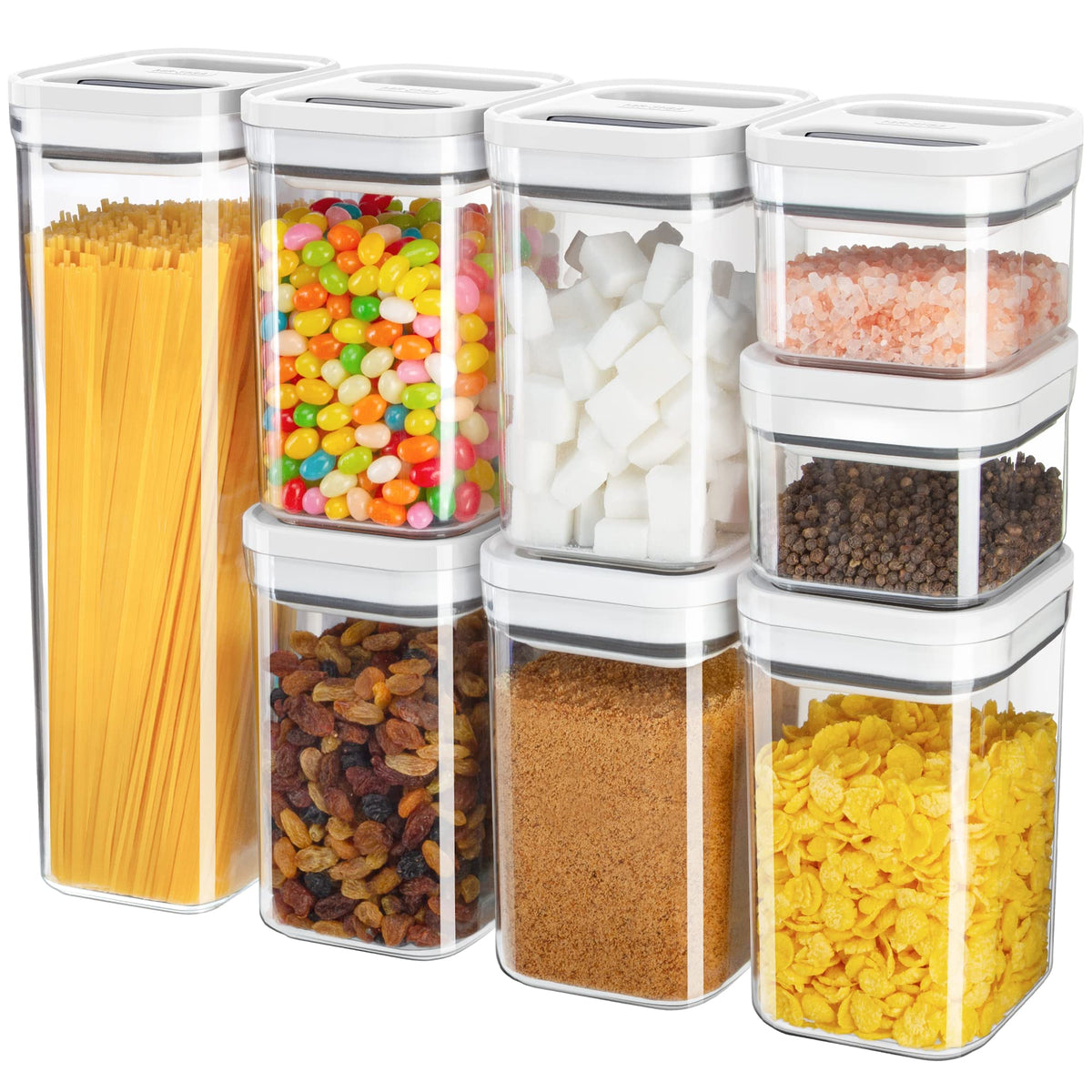 MR.SIGA 8-piece airtight set with large container keeps cereals fresh and visible.