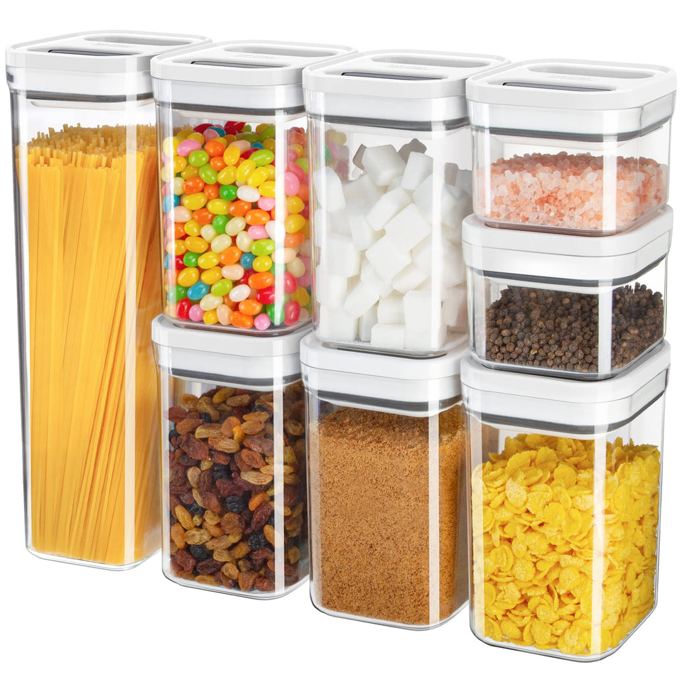 MR.SIGA 8-piece airtight set with large container keeps cereals fresh and visible.