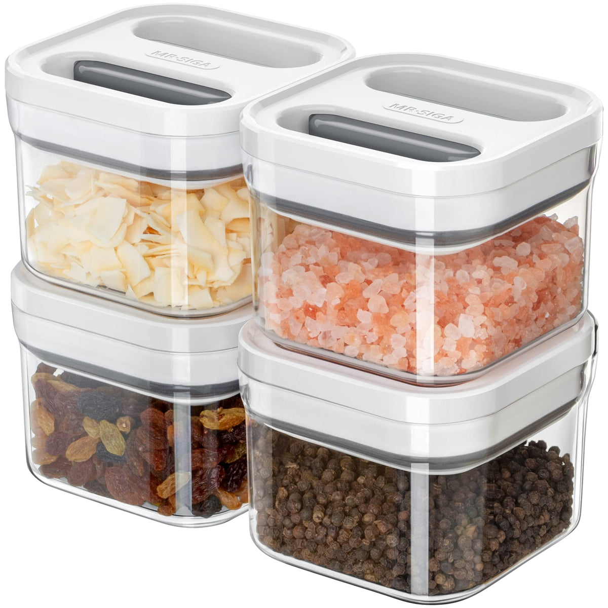 MR.SIGA airtight container with squeeze-lid for quick one-handed sealing.