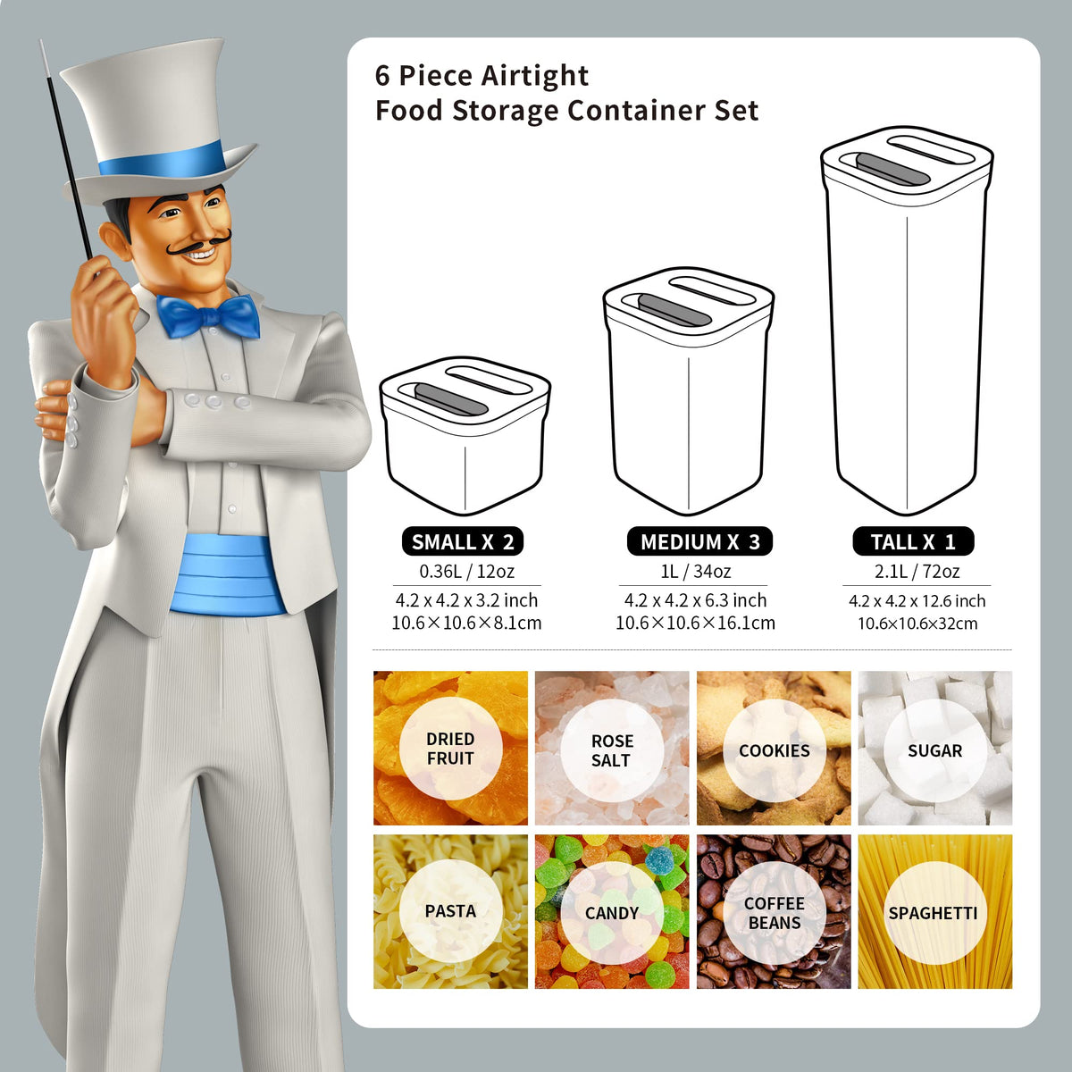 MR.SIGA compact 1 L medium container helps keep pasta organized.