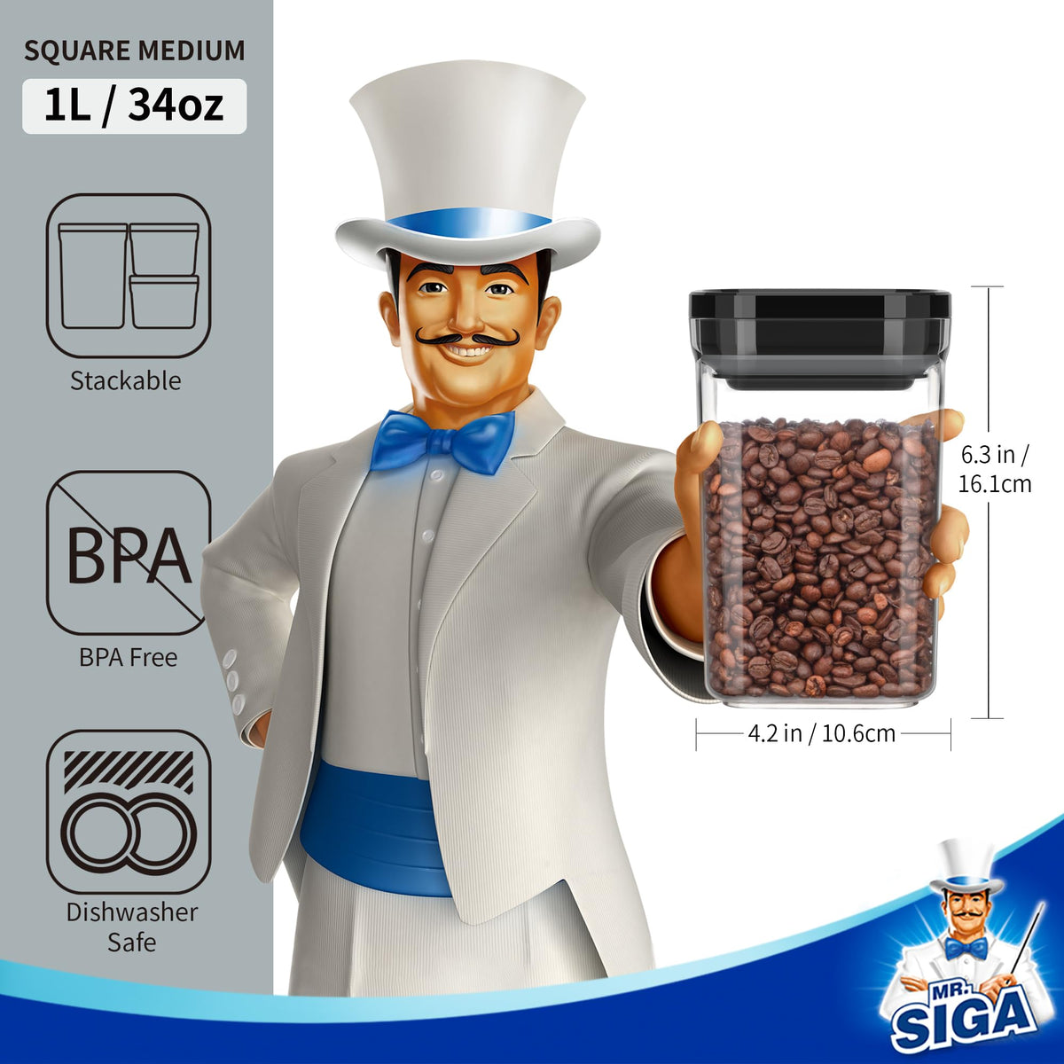 MR.SIGA BPA-free material for safe food storage.